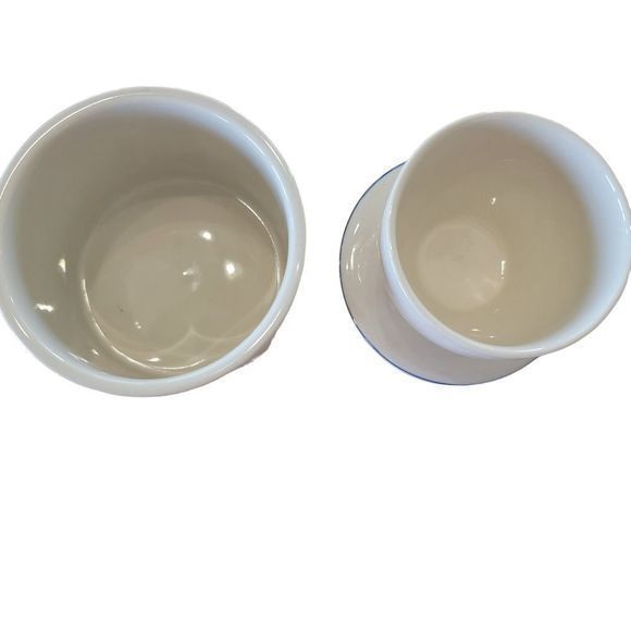 Vintage Pottery Stoneware Butter Keeper‎ Blue Trimmed Ivory NEW IN BOX - Picture 4 of 7